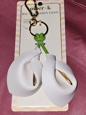 Piper K White Calla Lily Floral Key & Bag Charm with Gold Accents Brand New Ti